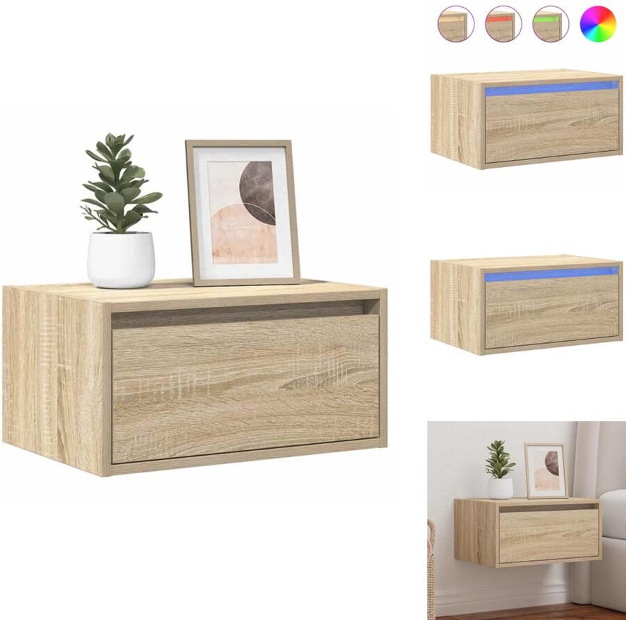 VidaXL Wandgemonteerde Nachtkastje Wandgemonteerde Nachtkastjes Nachtkastje Nachtkastjes Nachtkastje met LED's wandgemonteerd sonoma eikenkleurig