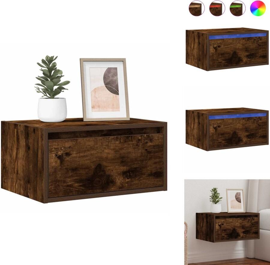 VidaXL Wandgemonteerde Nachtkastje Wandgemonteerde Nachtkastjes Nachtkastje Nachtkastjes Nachtkastje met LED's wandgemonteerd gerookt eikenkleurig