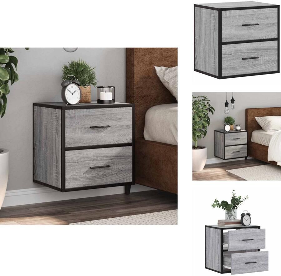 VidaXL Wandgemonteerde Nachtkastje Wandgemonteerde Nachtkastjes Nachtkastje Nachtkastjes Nachtkastje wandgemonteerd 40x31x39 5cm grijs sonoma eikenkleur - Foto 2