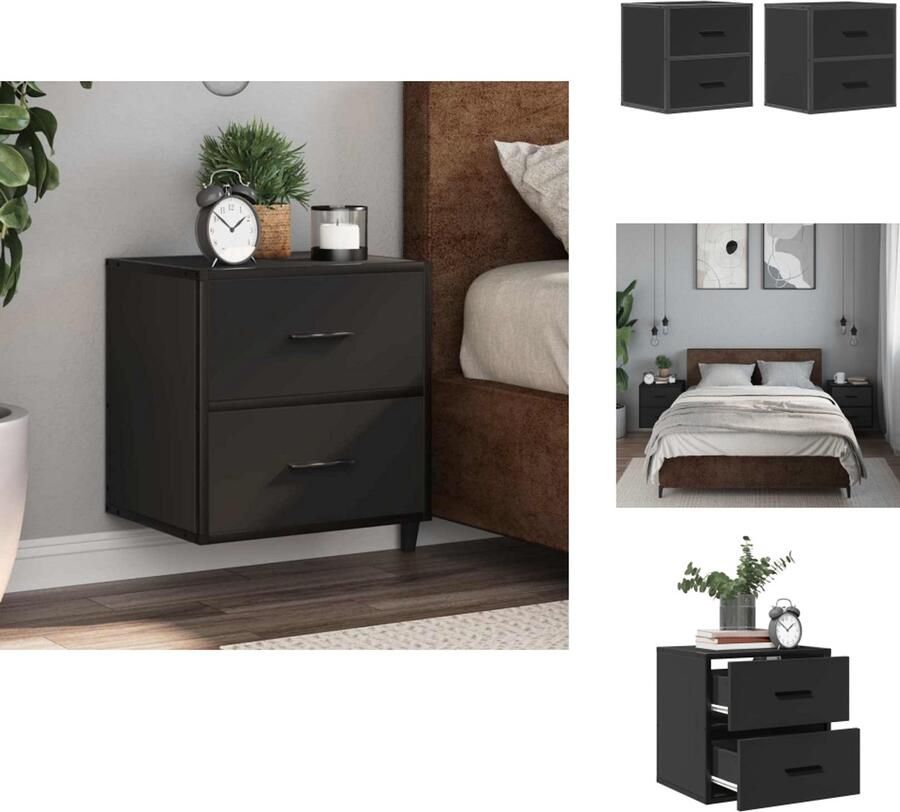 VidaXL Wandgemonteerde Nachtkastje Wandgemonteerde Nachtkastjes Nachtkastje Nachtkastjes wandgemonteerd 2 st 40x31x39 5 cm zwart