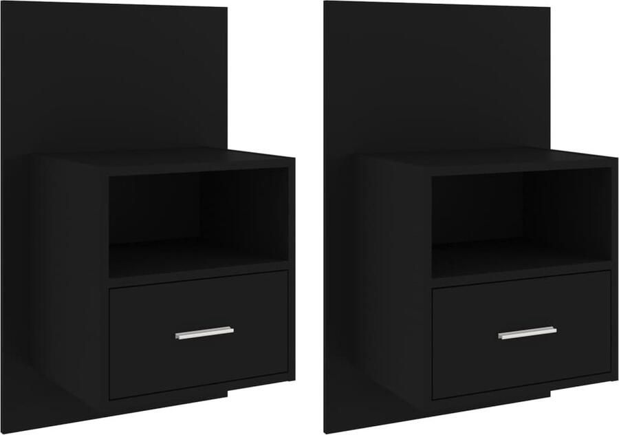 VidaXL Wandgemonteerde Nachtkastjes Zwart Set van 2 Wandkasten Nachtlamp Slaapkamersdecoratie Opbergladekasten Houten Kasten Zwarte Meubels