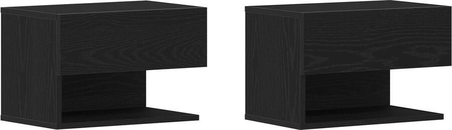 VidaXL Wandgemonteerde Nachttafels (Set van 2) Zwart Eiken Bewerkt Hout