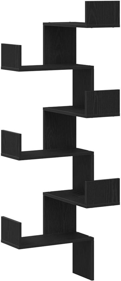 VidaXL Wandhoekplank Zwart Eiken Bewerkt Hout 45 x 45 x 147 cm Hoekkast