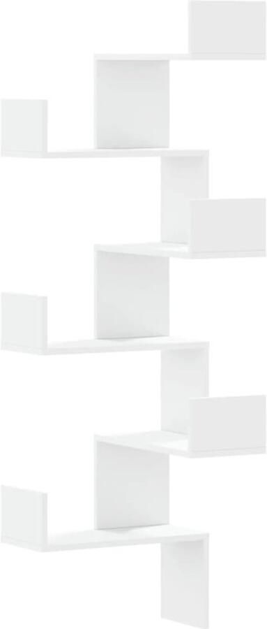 The Living Store Hoekwandschap 45x45x147 cm bewerkt hout wit Hoekwand Opbergruimte Houten Kast Witte Kast Woonaccessoires