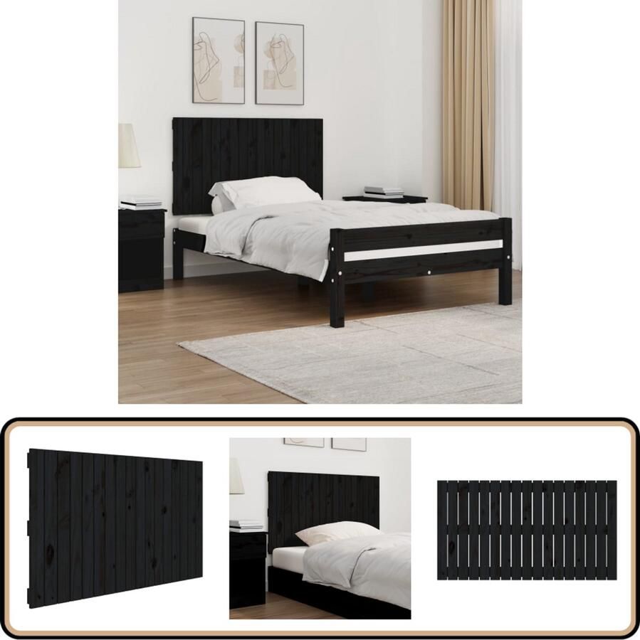 VidaXL Wandhoofdbord 108x3x60 cm Zwart Grenenhout Wandhoofdbord Hoofdbord Houten Hoofdbord Zwarte Hoofdbord Massief Hout Grenenhout Slaapkamersdecoratie Bedroom Decor Minimalistisch Meubilair Modern Hoofdbord