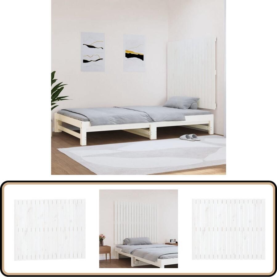 VidaXL Wandhoofdbord 108x3x90 cm Grenenhout Wit Wandhoofdbord Hoofdbord Slaapkamer Decoratie Houten Hoofdbord Klassieke Design Grenenhout Wit