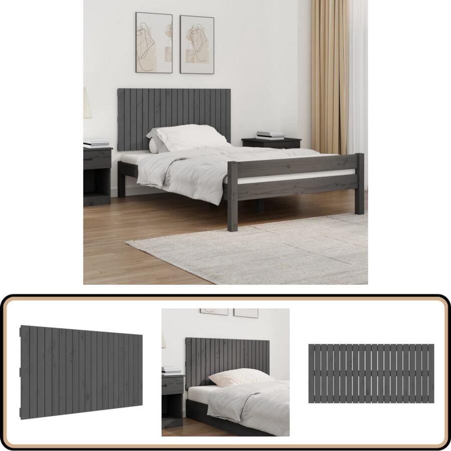 VidaXL Wandhoofdbord 127 5x3x60 cm Grenenhout Grijs Wandhoofdbord Hoofdbord Massief Hout Grenenhout Grijze Kleuren