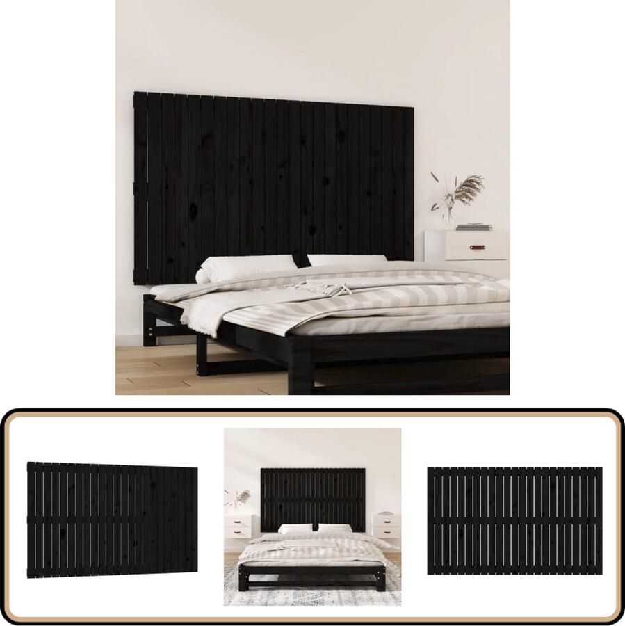 VidaXL Wandhoofdbord 147x90 cm Zwart Grenenhout Wanddecoratie Hoofdbord Hout Grenenhout Zwart Minimalistisch Landelijk Vintage Slaapkamerrubriek