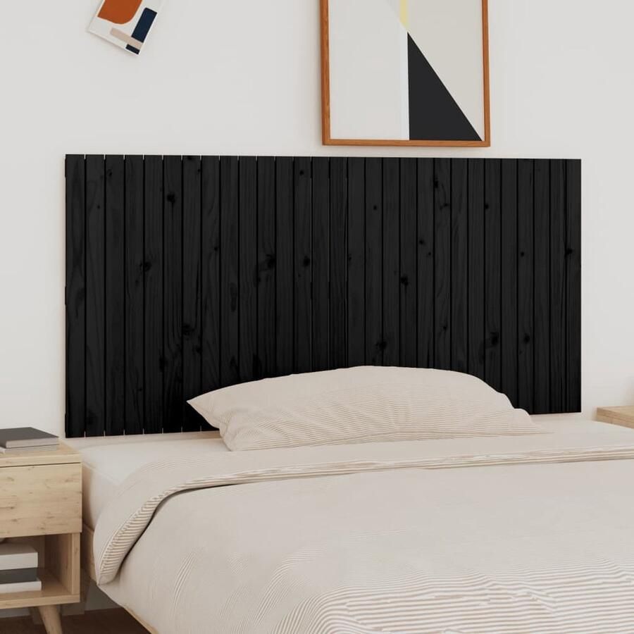 VidaXL Wandhoofdbord 185x3x90 cm Grenenhout Zwart Wandhoofdbord Hoofdboard Grenenhout Hout Zwarte Kleur Slaapkamervloerisolatie Bedroom Decor Modern Interieur Minimalistisch Meubilair Comfortabel Leeshoek Tv Hoek Stapelbed