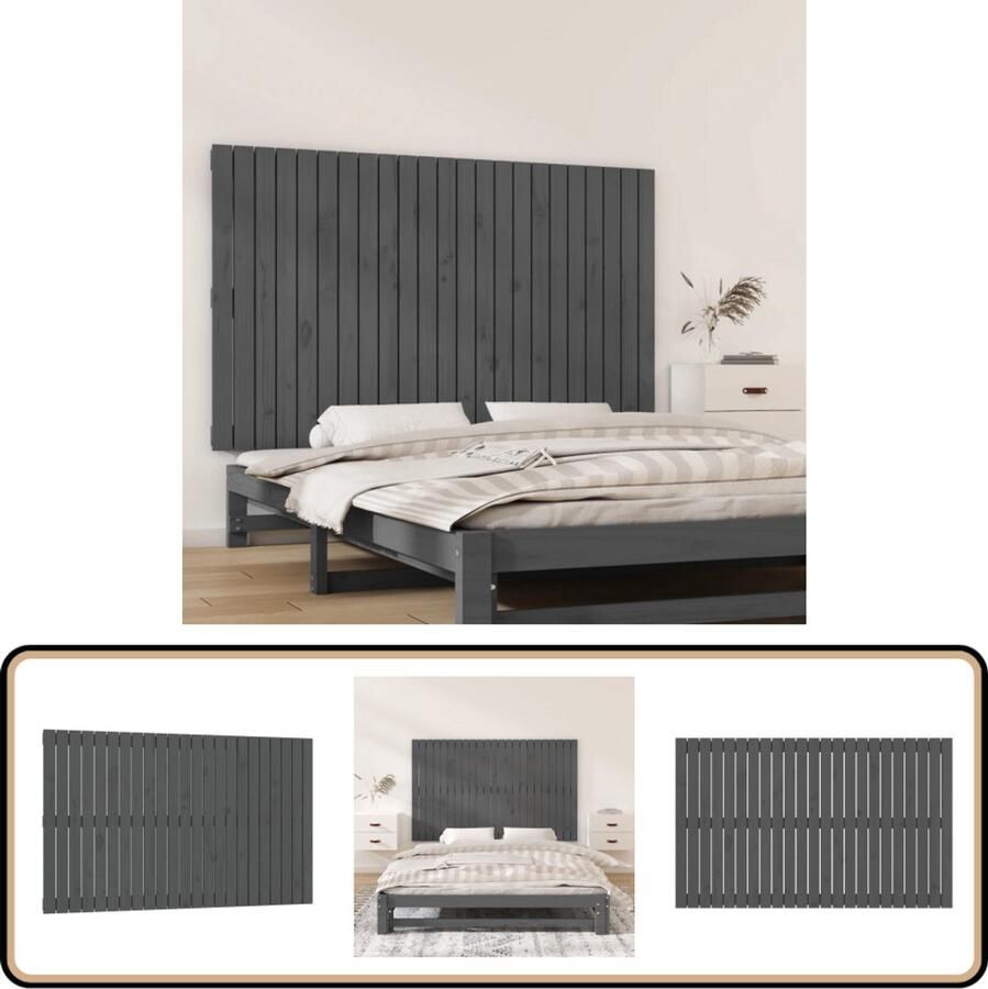 VidaXL Wandhoofdbord Massief grenenhout Grijs Wandlamp Hoofd Bord Slaapkamerdecoratie Bed Accessoires Massief Hout Grenenhout