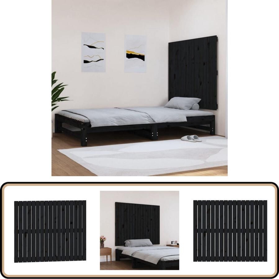 VidaXL Wandhoofdbord Massief Grenenhout Zwart Wandhoofdbord Hoofdboard Houten Hoofdbord Grenenhout Zwarte Hoofdbord