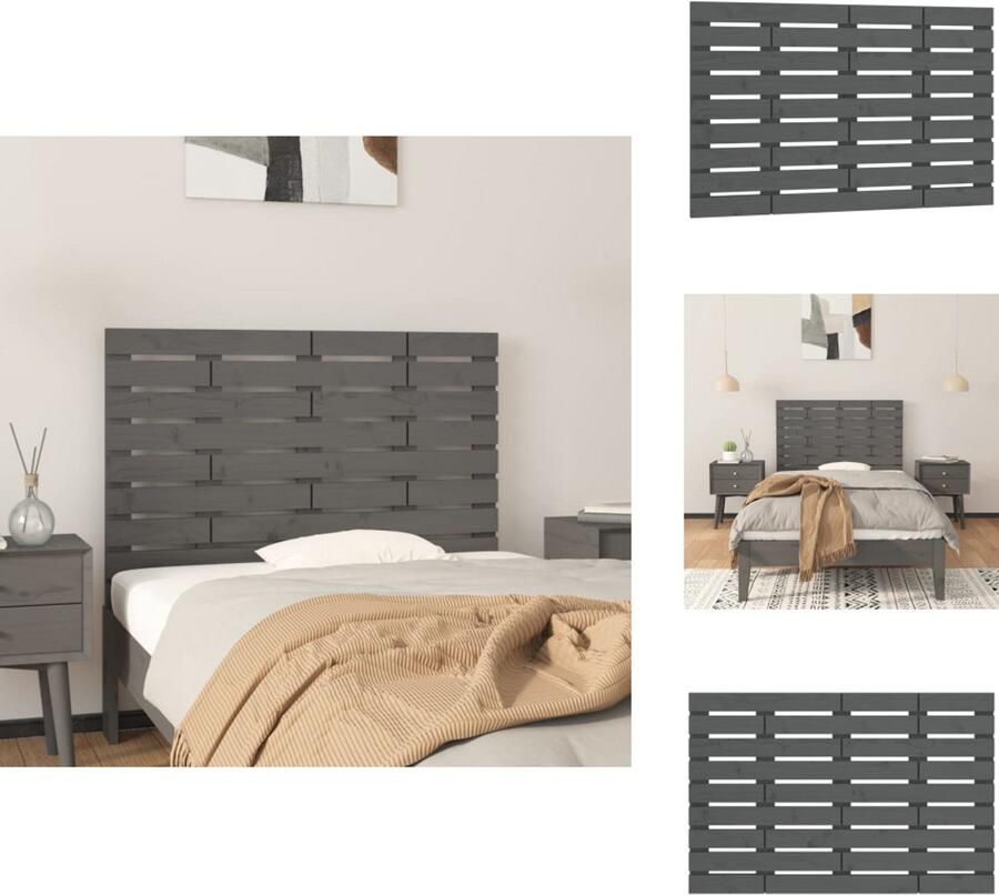 VidaXL Wandhoofdbord Wandhoofdborden Hoofdeinde Hoofdeindes Hoofdbord wandmontage 106x3x63 cm massief grenenhout grijs