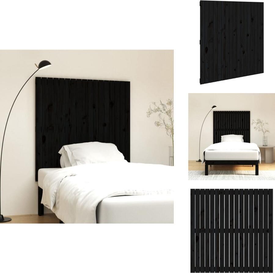 VidaXL Wandhoofdbord Wandhoofdborden Hoofdeinde Hoofdeindes Hoofdbord wandmontage 108x3x110 cm massief grenenhout zwart