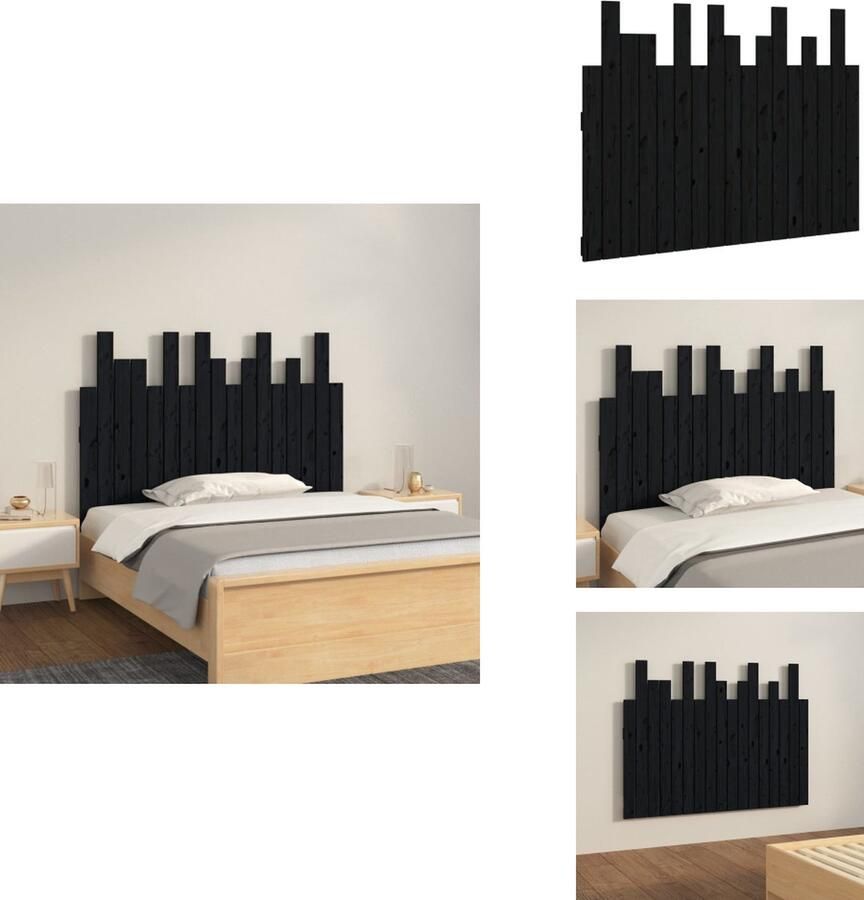 VidaXL Wandhoofdbord Wandhoofdborden Hoofdeinde Hoofdeindes Hoofdbord wandmontage 108x3x80 cm massief grenenhout zwart