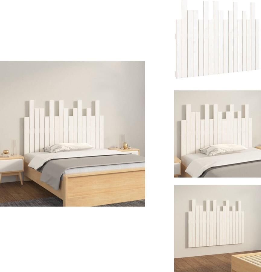 VidaXL Wandhoofdbord Wandhoofdborden Hoofdeinde Hoofdeindes Hoofdbord wandmontage 108x3x80 cm massief grenenhout wit