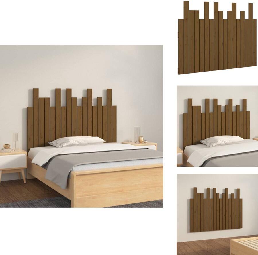 VidaXL Wandhoofdbord Wandhoofdborden Hoofdeinde Hoofdeindes Hoofdbord wandmontage 108x3x80 cm grenenhout honingbruin