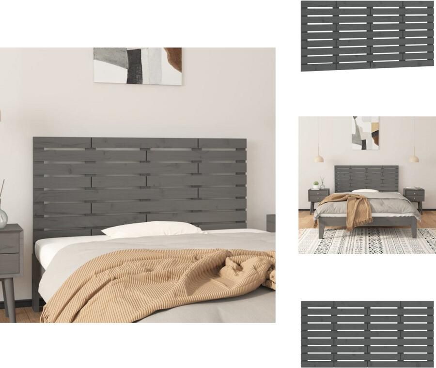 VidaXL Wandhoofdbord Wandhoofdborden Hoofdeinde Hoofdeindes Hoofdbord wandmontage 126x3x63 cm massief grenenhout grijs