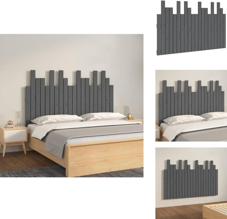 VidaXL Wandhoofdbord Wandhoofdborden Hoofdeinde Hoofdeindes Hoofdbord wandmontage 127 5x3x80 cm massief grenenhout grijs