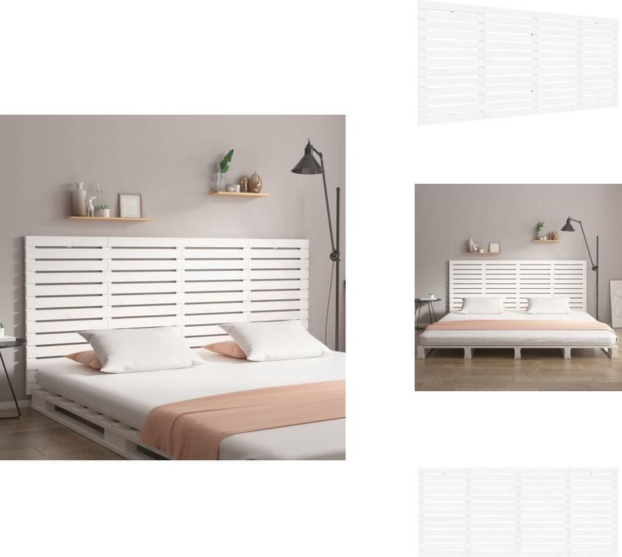 VidaXL Wandhoofdbord Wandhoofdborden Hoofdeinde Hoofdeindes Hoofdbord wandmontage 166x3x91 5 cm massief grenenhout wit - Foto 2
