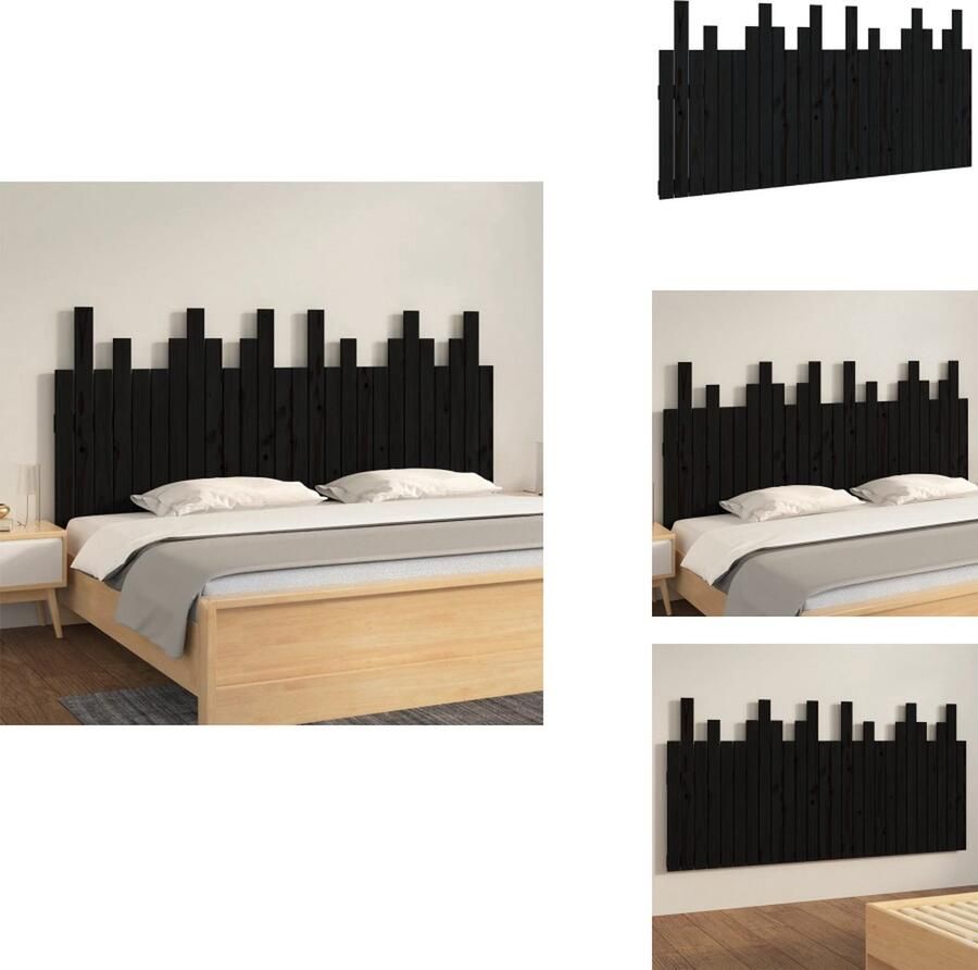 VidaXL Wandhoofdbord Wandhoofdborden Hoofdeinde Hoofdeindes Hoofdbord wandmontage 166x3x80 cm massief grenenhout zwart