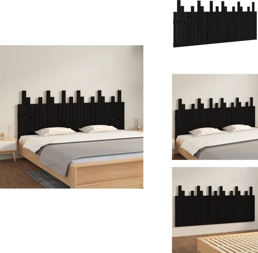 VidaXL Wandhoofdbord Massief Grenenhout Klassiek Design Voor Bedden zonder Hoofdeinde 185 x 3 x 80 cm Zwart Bedonderdeel