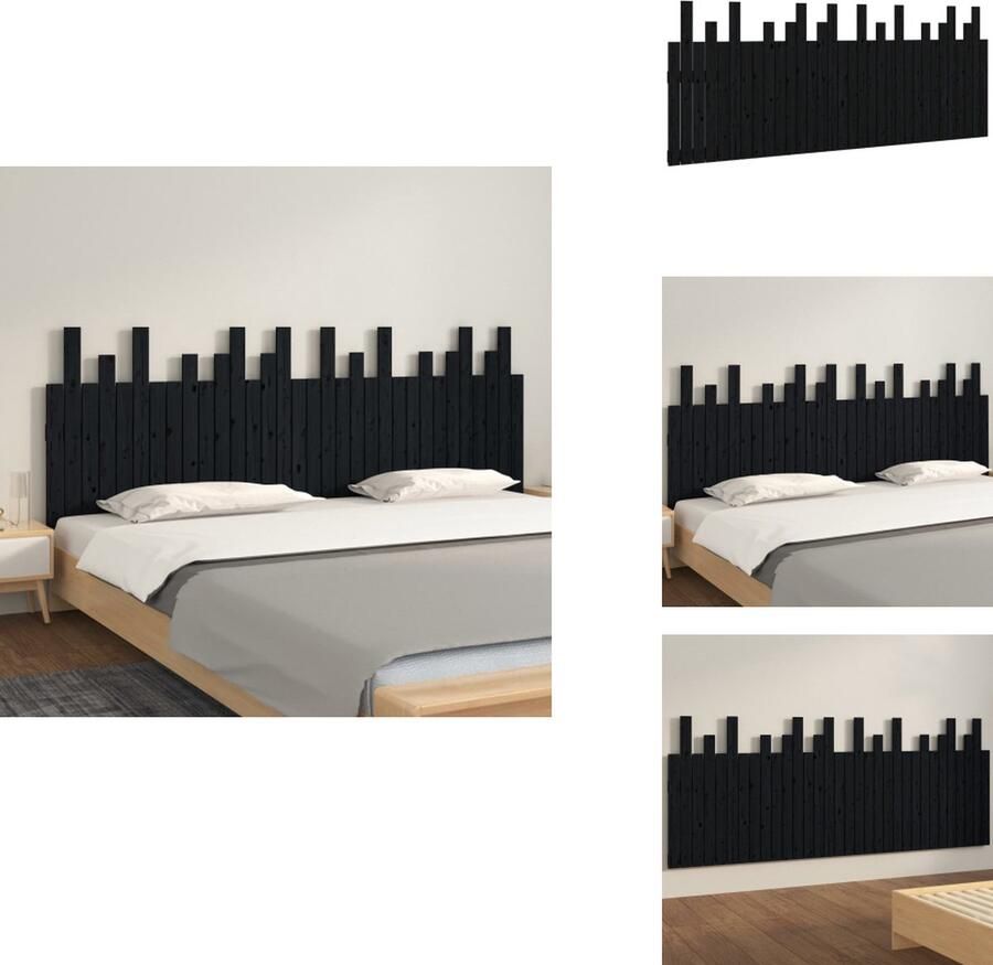 VidaXL Wandhoofdbord Wandhoofdborden Hoofdeinde Hoofdeindes Hoofdbord wandmontage 204x3x80 cm massief grenenhout zwart