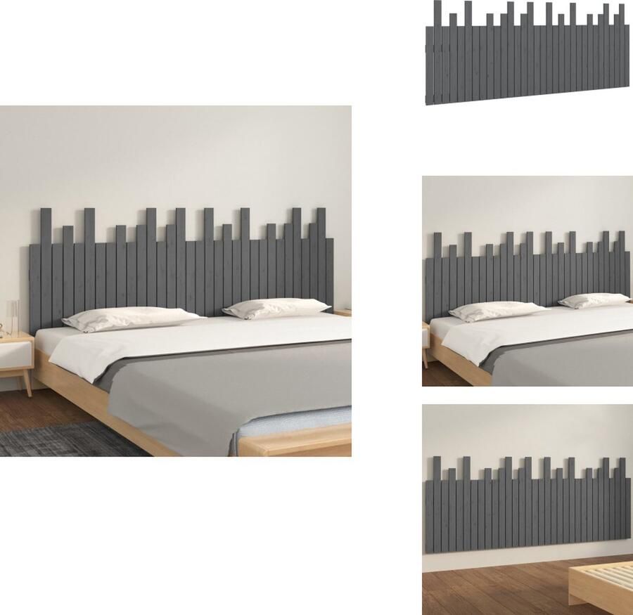 VidaXL Wandhoofdbord Wandhoofdborden Hoofdeinde Hoofdeindes Hoofdbord wandmontage 204x3x80 cm massief grenenhout grijs