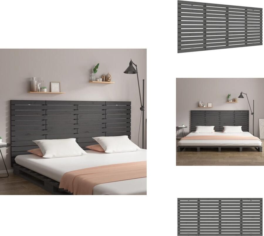 VidaXL Wandhoofdbord Wandhoofdborden Hoofdeinde Hoofdeindes Hoofdbord wandmontage 206x3x91 5 cm massief grenenhout grijs