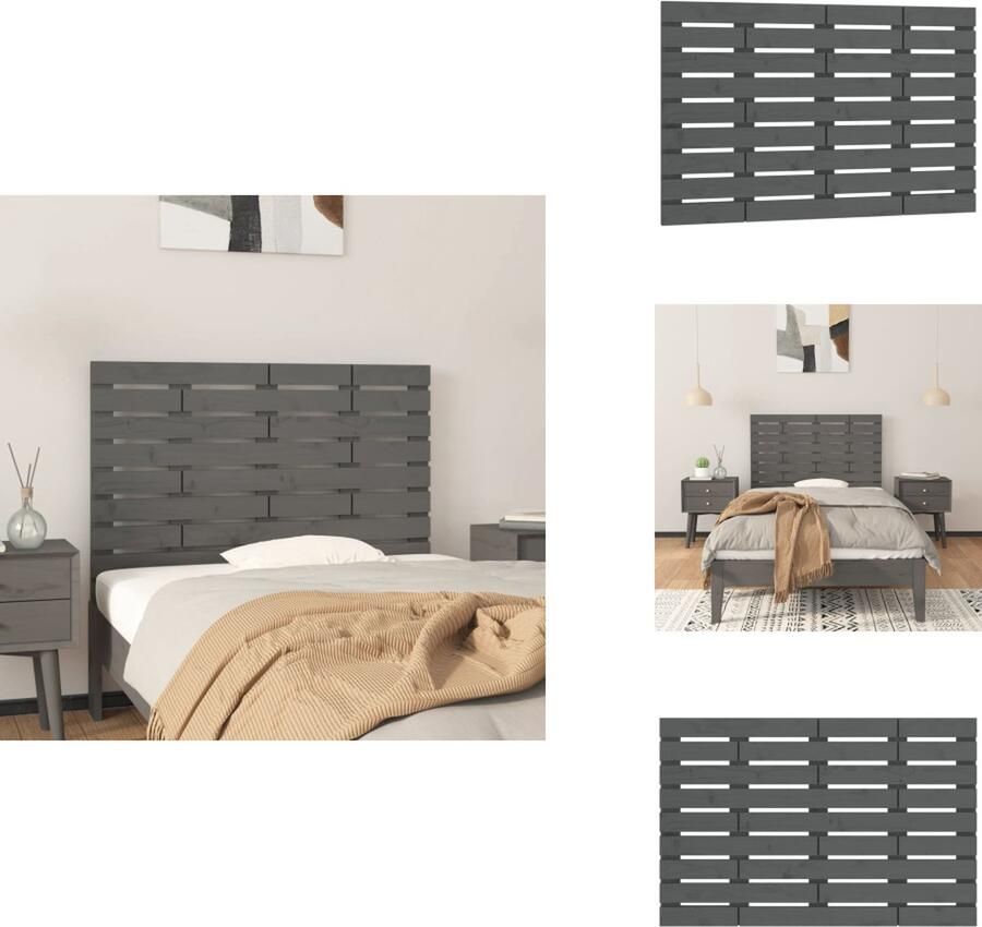 VidaXL Wandhoofdbord Wandhoofdborden Hoofdeinde Hoofdeindes Hoofdbord wandmontage 81x3x63 cm massief grenenhout grijs