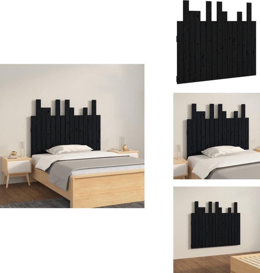 VidaXL Wandhoofdbord Wandhoofdborden Hoofdeinde Hoofdeindes Hoofdbord wandmontage 95-5x3x80 cm massief grenenhout zwart