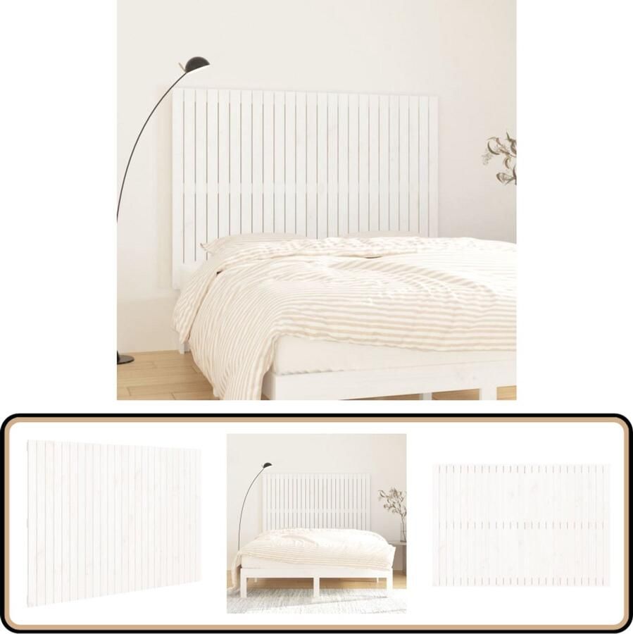 VidaXL Wandhoofdbord Wit Grenenhout 160x3x110 cm Wanddecoratie Hoofdbord Slaapkamervloer Houtmeubilair Klassieke Meubels Grenenhouten Meubel Wit Interieur