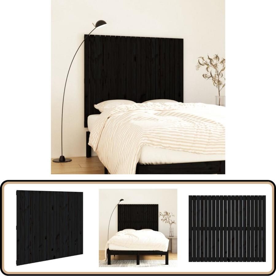 VidaXL Wandhoofdbord Zwart Massief Grenenhout Wanddecoratie Hoofdbord Slaapkamermeubilair Hout Grenenhout Zwart Minimalistisch Industrieel