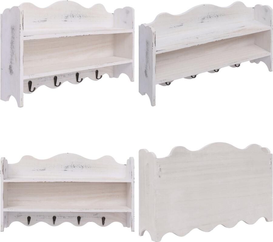 VidaXL Wandkapstok 50x10x30 cm hout wit Kapstok Kapstokken Kap Stok Kap Stokken
