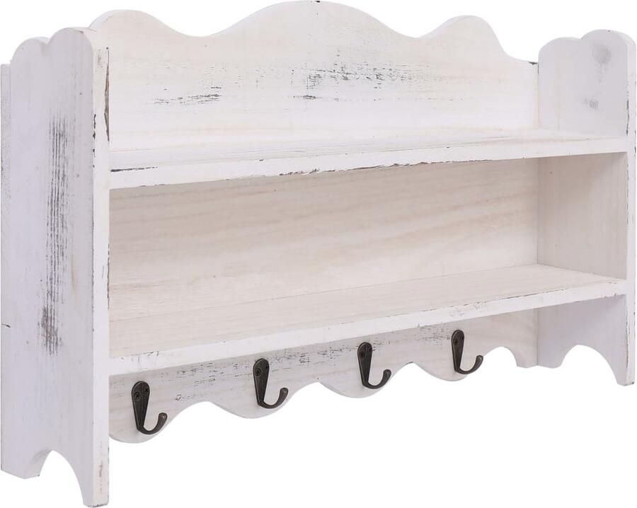 VidaXL Wandkapstok 50x10x30 cm Hout Wit Wandkapstok Houten Kapstok Met Plankjes Vintage Kapstok Decoratieve Kapstok Entryway Furniture Hallway Storage - Foto 2