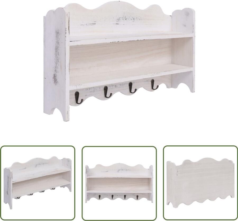 VidaXL Wandkapstok 50x10x30 cm Hout Wit Wandkapstok Houten Kapstok Met Plankjes Vintage Kapstok Decoratieve Kapstok Entryway Furniture Hallway Storage