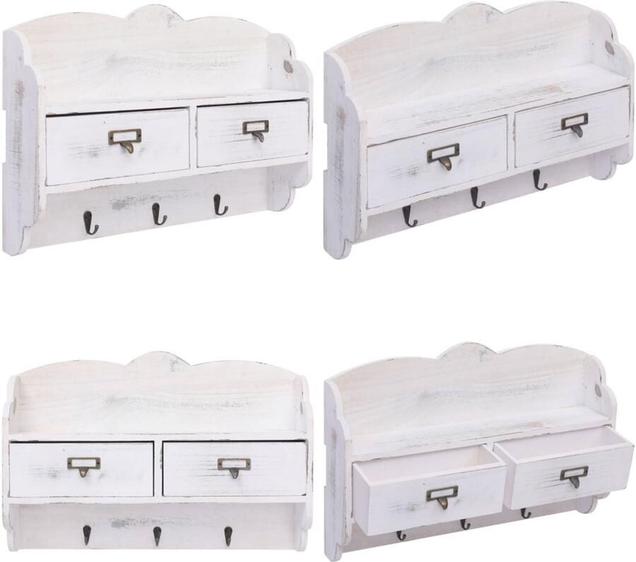 VidaXL Wandkapstok 50x10x34 cm hout wit