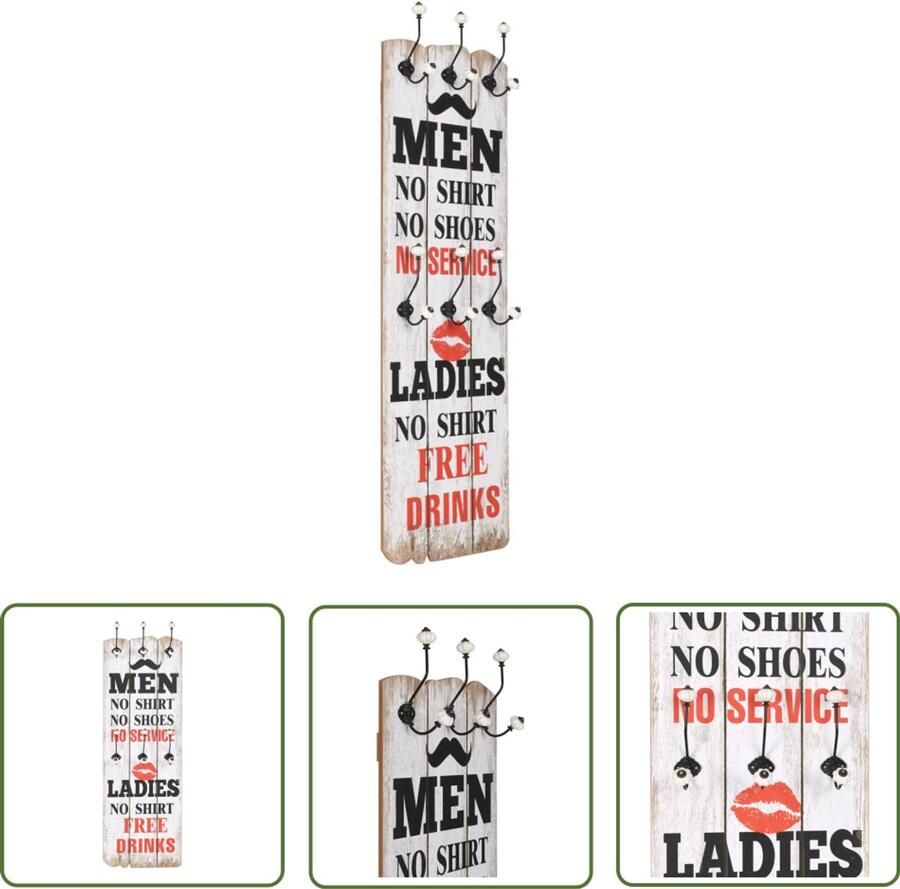 VidaXL Wandkapstok 6 Haken 120x40 cm Meerkleurig Wandkapstok Vintage Kapstok Multikleurige Kapstok Houten Kapstok Mdf Kapstok Muurkast Entree Organisatie Kledingopbergruimte