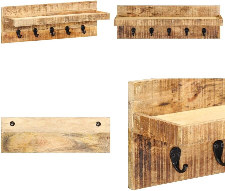 VidaXL Wandkapstok 60x15x20 cm massief ruw mangohout Kapstok Kapstokken Houten Rek Houten Rekken