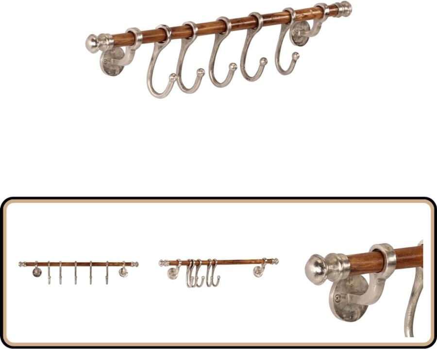 VidaXL Wandkapstok 75x15 cm Aluminium Zilver Wandkapstok Aluminium Kapstok 5 Haken Entree Decoratie Garderobe Organizer