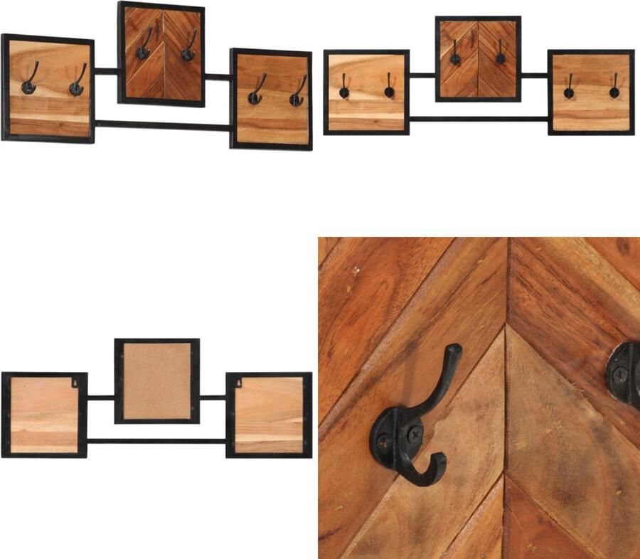 VidaXL Wandkapstok 90x1x35 cm massief acaciahout en ijzer Wandkapstok Wandkapstokken Kapstok Kledingrek