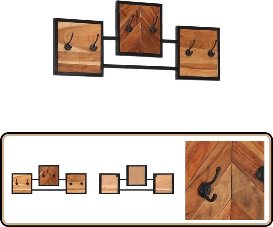 VidaXL Wandkapstok Acaciahout en IJzer 90x35 cm Wandkapstok Houten Kapstok Acacia Hout Hangsysteem Entree Organisatie