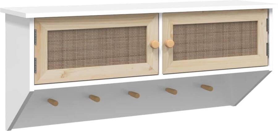 VidaXL Wandkapstok bewerkt hout en natuurlijk rattan wit - Foto 2