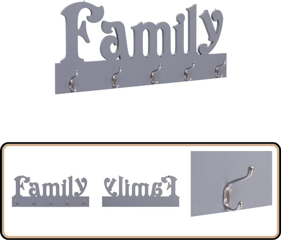 VidaXL Wandkapstok FAMILY 74x29 5 cm Grijs Wandkapstok Kapstok Mdf Kapstok Familie Kapstok Entree Kapstok