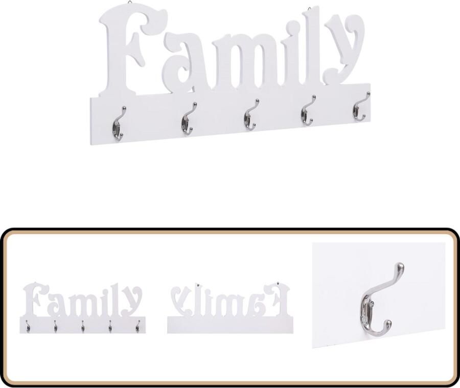 VidaXL Wandkapstok FAMILY Wit 74x29 5 cm Wandkapstok Kapstok Mdf Wandkapstok Familie Wanddecoratie Entree Decoratie