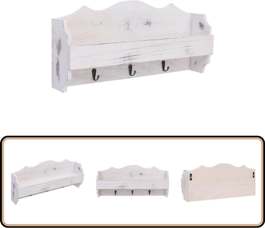 VidaXL Wandkapstok Hout 50x10x23 cm Wit Zwevende Wandkapstok Houten Kapstok Witte Kapstok Wanddecoratie Opbergruimte