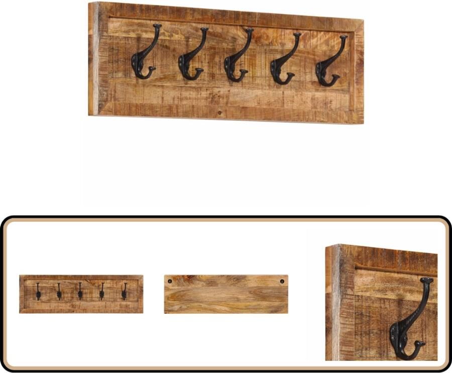 VidaXL Wandkapstok Mangohout 5 haken 80 cm Wandkapstok Mangohout Kapstok Houten Kapstok Entree Decoratie Garderobe