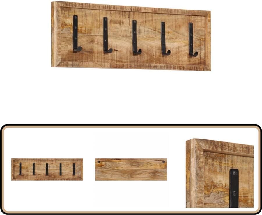 VidaXL Wandkapstok Massief Mangohout 5 Haken Wandkapstok Houten Kapstok Mangohout Kapstok Entree Decoratie Kledingopbergers
