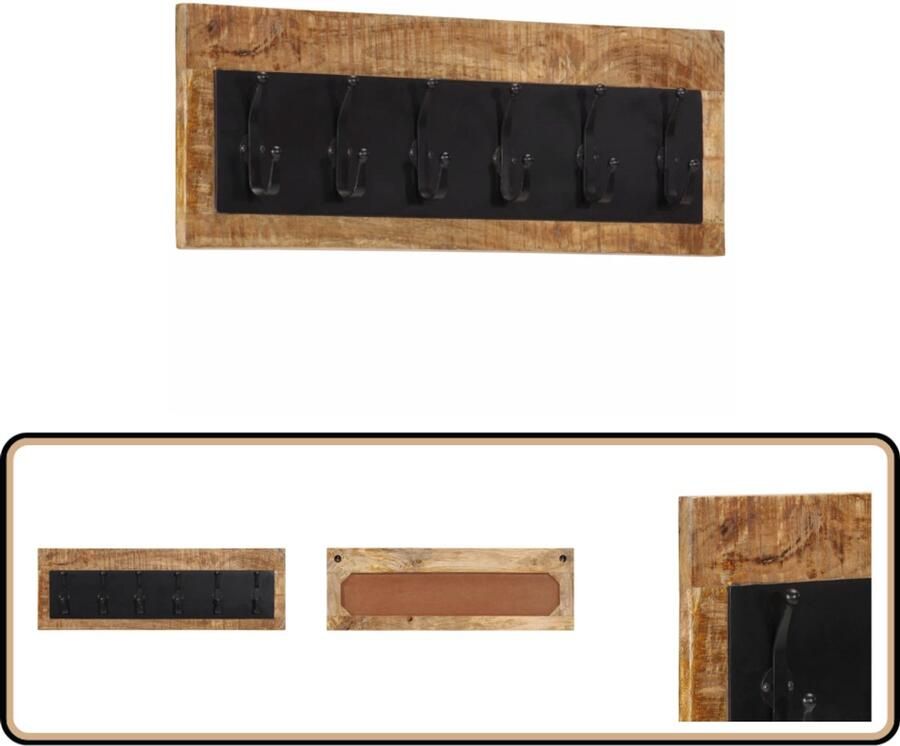 VidaXL Wandkapstok Massief Mangohout 6 Haken Wandkapstok Houten Kapstok Mangohout Kapstok Entree Decoratie Hanghaak