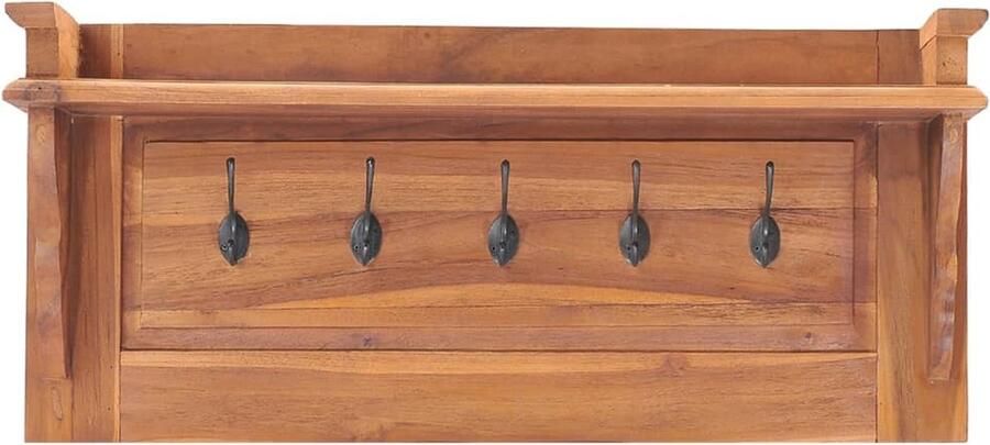 VidaXL Wandkapstok Massief teakhout 80x16 5x35 cm Houten Kapstok Koloniaalstijl Teak Hout Wandkapstok Entreehal Decoratie Bovenplank Kledingopbergruimte Handdoekhanger Vintage Interieur Landelijke Stijl Salon Meubilair