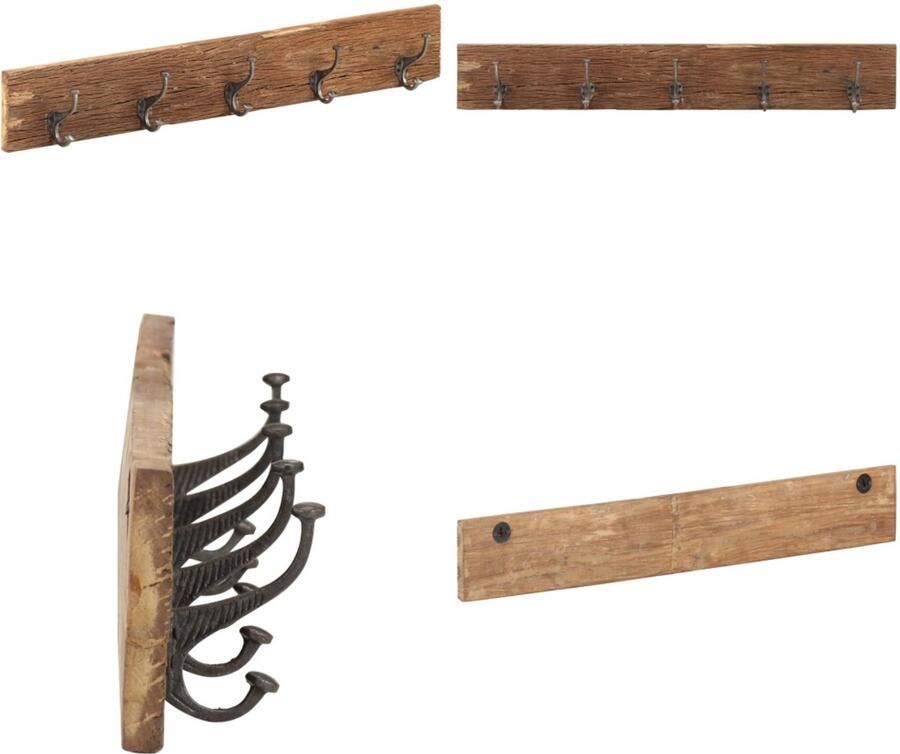 VidaXL Wandkapstok met 5 haken 100x2 5x15 cm massief gerecycled hout Kapstok Kapstokken Kap Stok Kap Stokken